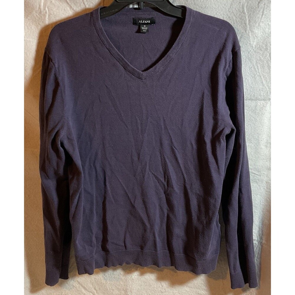 Alfani V-Neck Sweater Mens Medium Purple Cotton Blend Pullover
